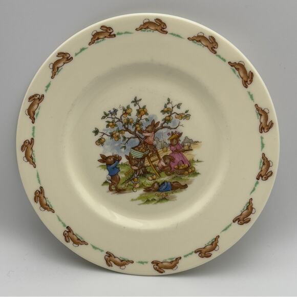 Royal Doulton Bunnykins Plate Apple Picking England Bone China Vintage Gift Y2K - Picture 1 of 9